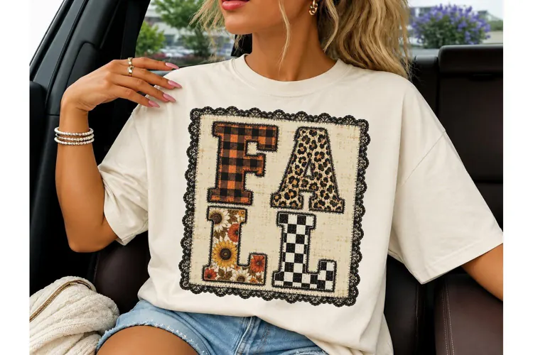 Fall Patchwork Letters PNG Sublimation T