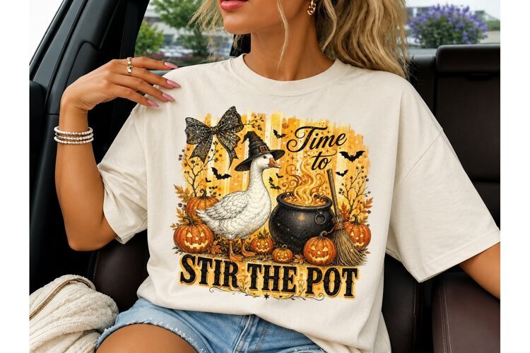 Halloween Witch Goose Stir Pot PNG Tee example image 1
