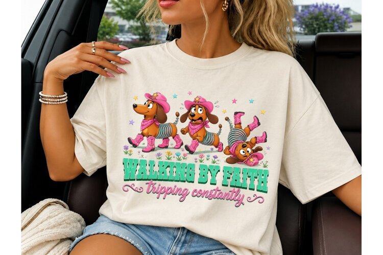 Walking By Faith Dachshund PNG Tee example image 1
