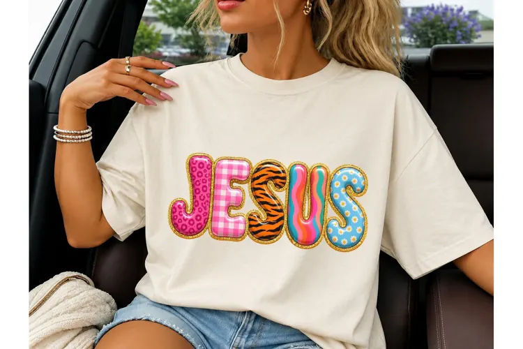 Jesus Balloon Letters PNG Sublimation Te