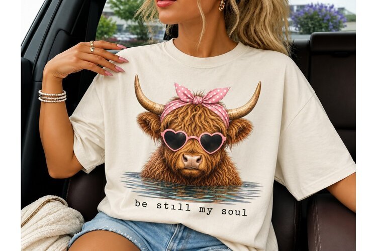 Highland Cow Be Still My Soul PNG Tee example image 1