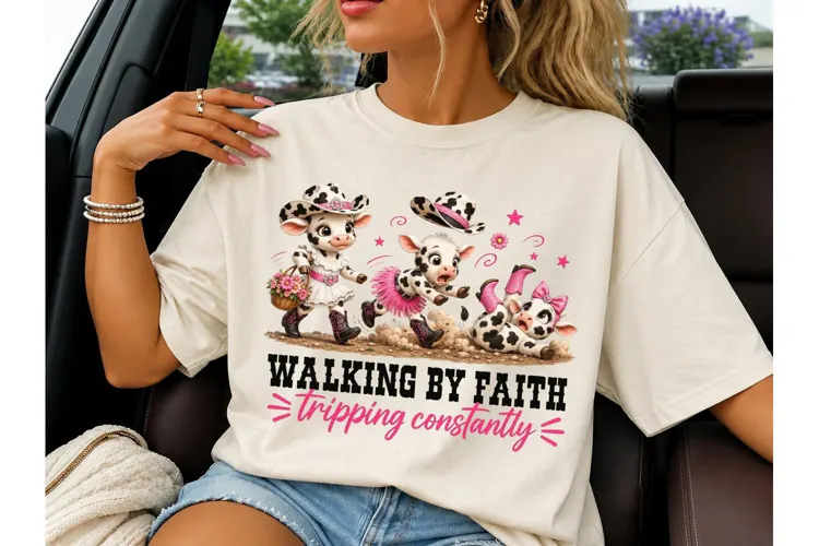Walking By Faith Funny Cow PNG Tee