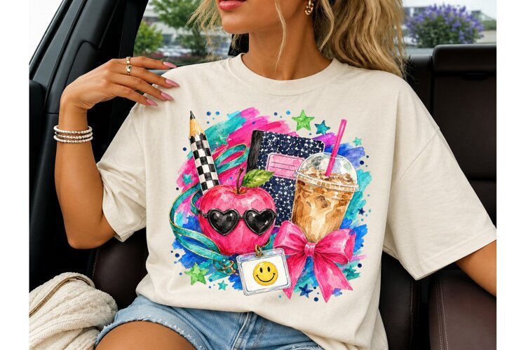 Teacher Life Apple Coffee PNG Sublimatio example image 1