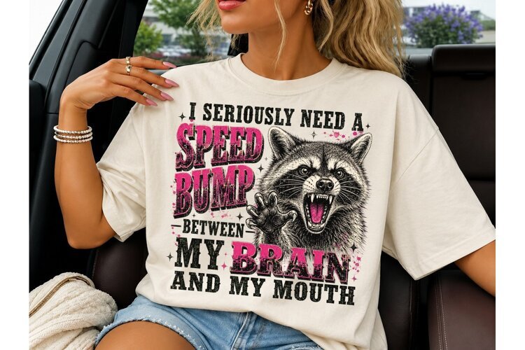 Speed Bump Brain Mouth Raccoon PNG Tee example image 1