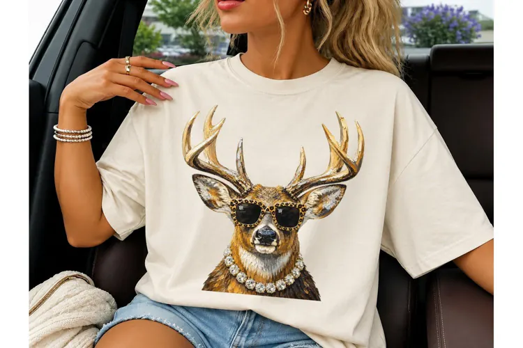 Glam Deer Leopard Sunglasses PNG Shirt