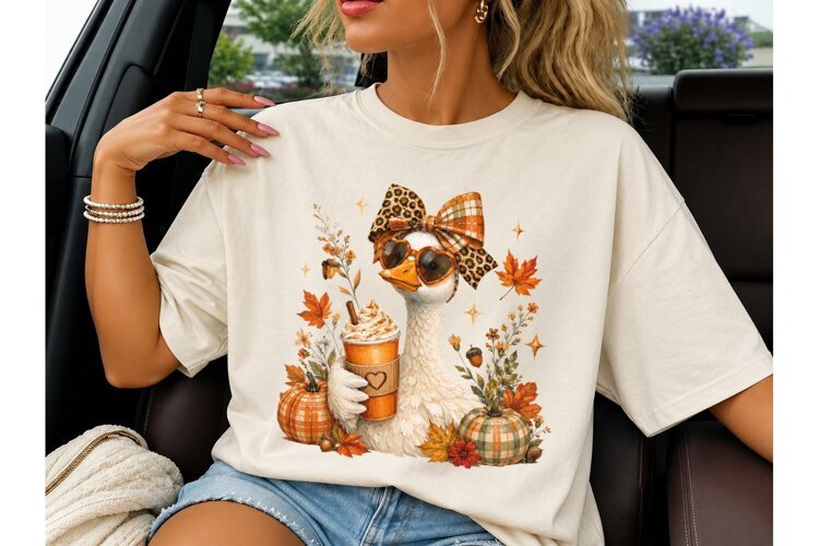 Fall Goose Pumpkin Spice Latte PNG Tee example image 1