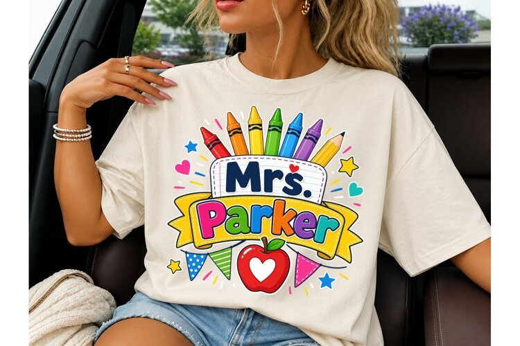 Mrs. Parker Teacher Crayon PNG Shirt Des example image 1