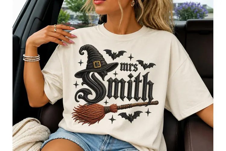 Mrs Witch Halloween PNG Embroidery Shirt
