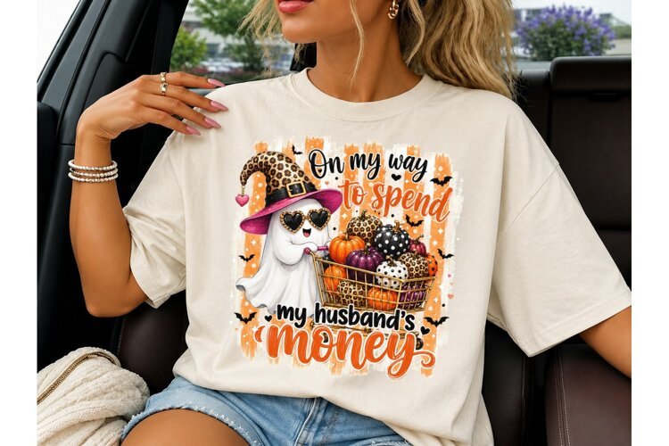 Halloween Ghost Shopping PNG Tee Design example image 1