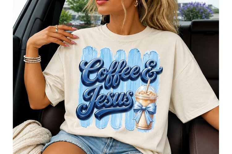 Coffee & Jesus PNG Sublimation Tee Desig example image 1