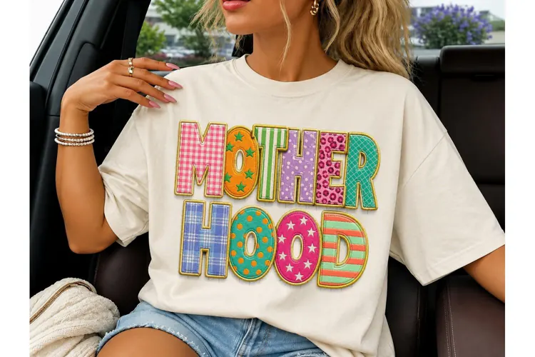 Motherhood Faux Applique PNG Tee Design
