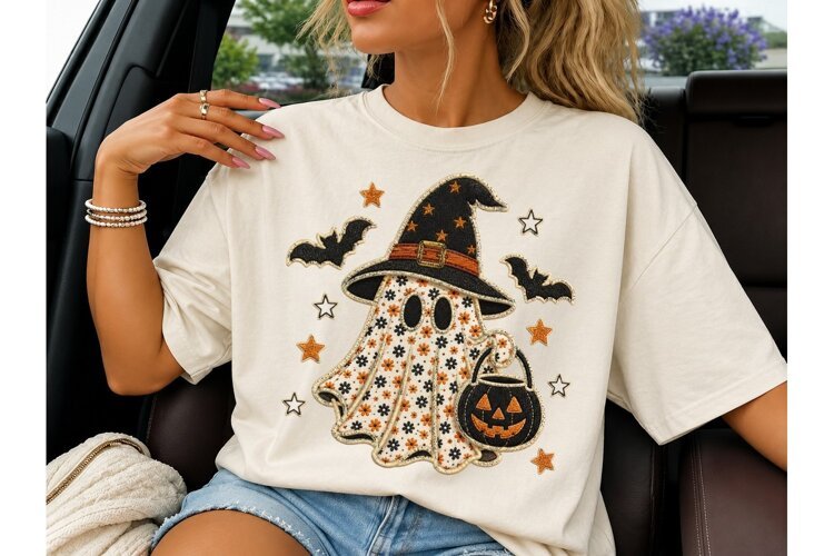 Halloween Ghost Witch Floral PNG Tee example image 1