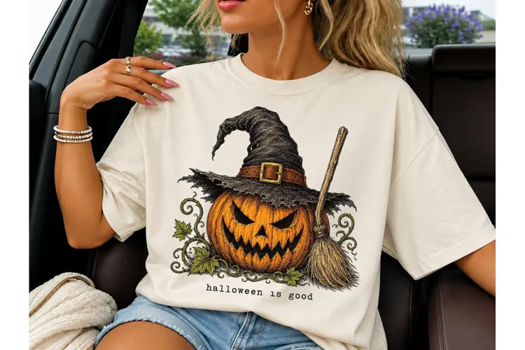 Halloween Pumpkin Witch PNG Tee Design-Halloween Pumpkin Wit