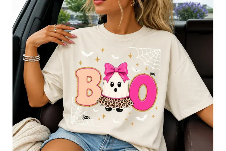 BOO Ghost Girl Halloween PNG Shirt