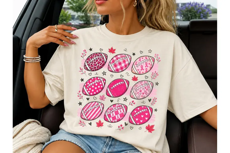 Pink Football Breast Cancer PNG Tee Desi