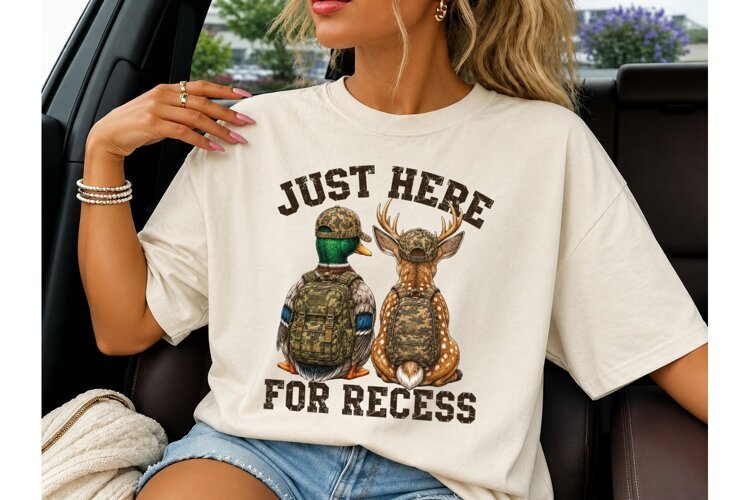 Just Here For Recess Duck Deer PNG Tee example image 1