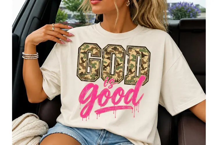 God Is Good Camo Pink PNG Shirt Design