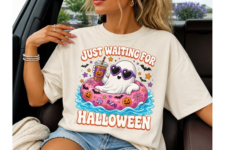 Just Waiting For Halloween Ghost PNG Tee example image 1