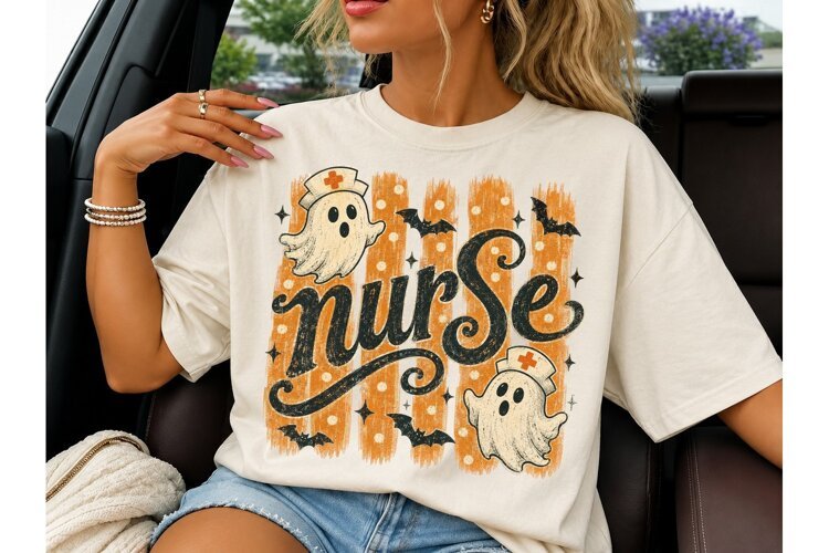 Halloween Nurse Ghost PNG Tee Design example image 1