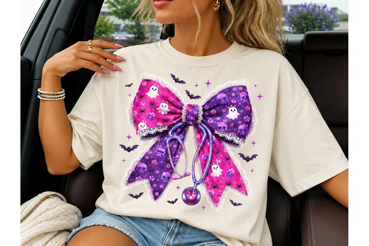Halloween Nurse Bow Stethoscope PNG Tee