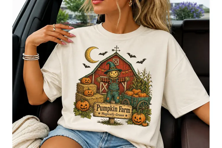 Pumpkin Farm Scarecrow Halloween PNG Tee
