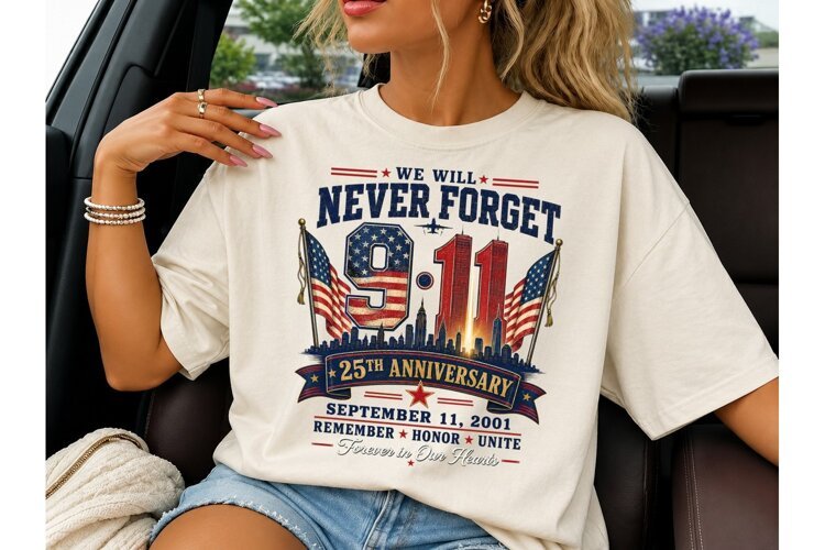 9/11 Never Forget 25th Anniversary PNG T example image 1