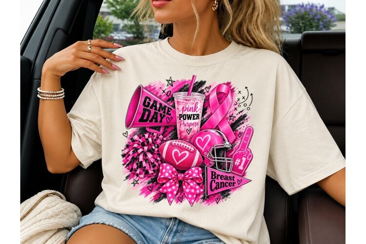 Game Day Breast Cancer PNG Shirt Design example image 1