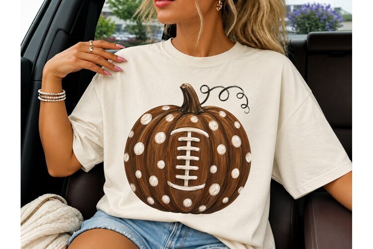Football Pumpkin Fall PNG Shirt Design example image 1