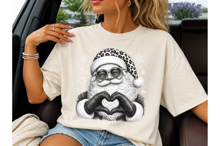 Cool Santa Leopard Hat Heart PNG Tee example image 1