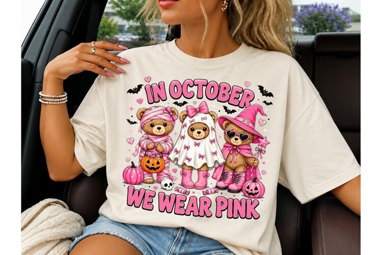 In October We Wear Pink PNG Tee example image 1