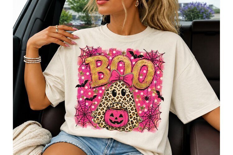 Boo Ghost Leopard Halloween PNG Tee example image 1