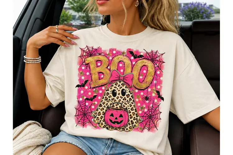 Boo Ghost Leopard Halloween PNG Tee