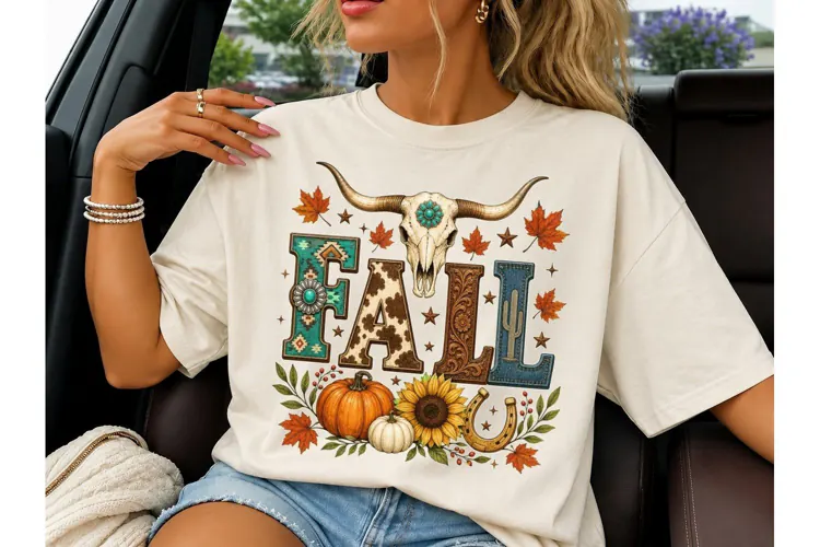 Western Fall Longhorn Skull PNG Shirt