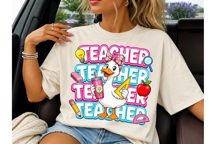 Teacher Duck PNG Sublimation Shirt Desig example image 1