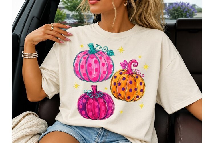 Polka Dot Pumpkins Fall PNG Sublimation example image 1