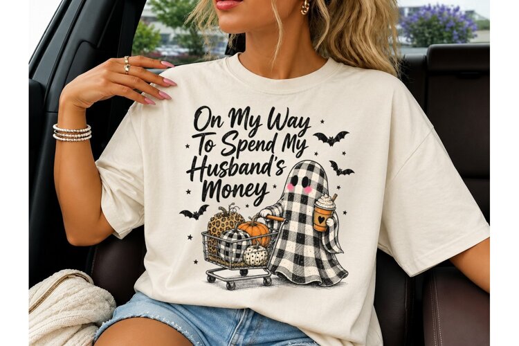 Halloween Ghost Shopping PNG Tee Design example image 1