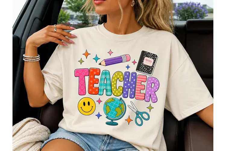 Colorful Teacher PNG Sublimation Shirt D