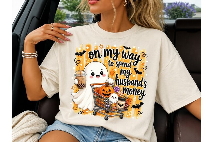 Halloween Ghost Shopping PNG Tee Design example image 1