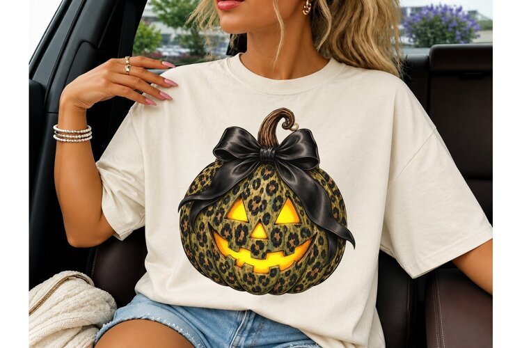 Leopard Jack-O-Lantern Bow PNG Design example image 1