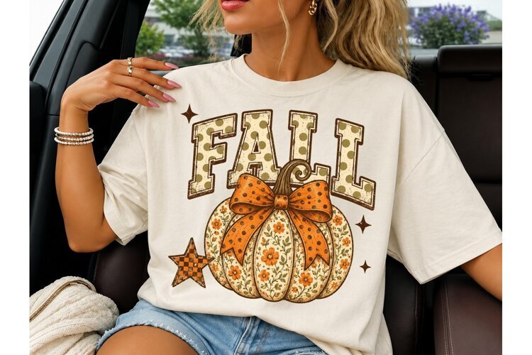 Fall Pumpkin Floral Bow PNG Sublimation example image 1