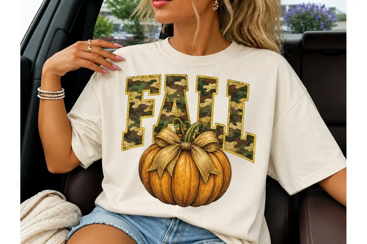 Fall Camo Pumpkin Bow PNG Sublimation Te