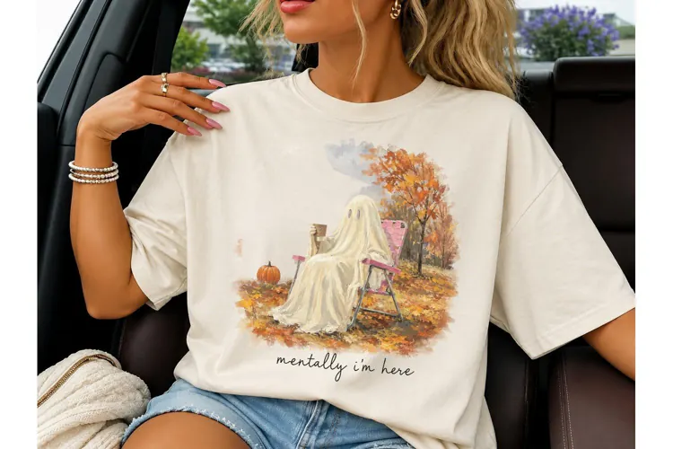 Mentally Im Here Ghost Fall PNG Shirt