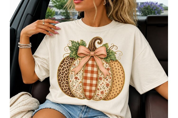 Patchwork Pumpkin Fall PNG Sublimation example image 1