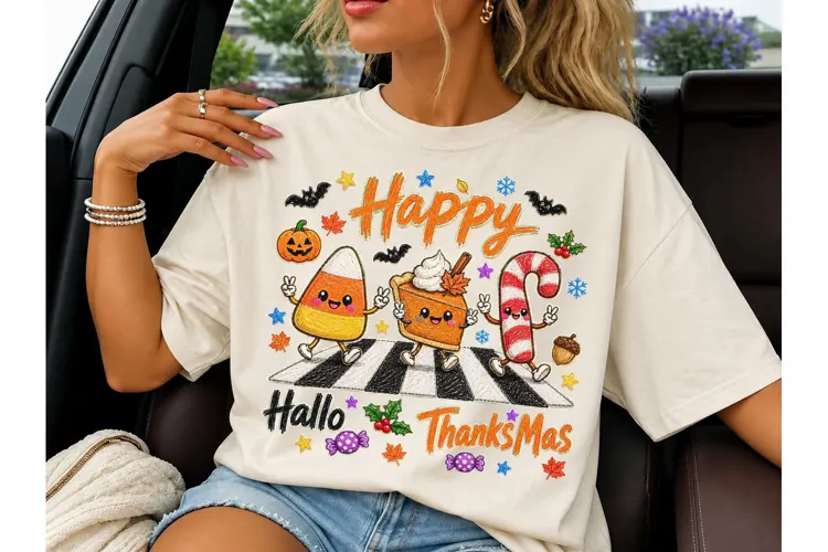 Happy HalloThanksMas PNG Tee Design