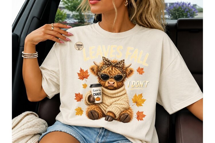 Leaves Fall I Don't Highland Cow PNG example image 1