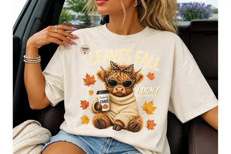 Leaves Fall I Don't Highland Cow PNG