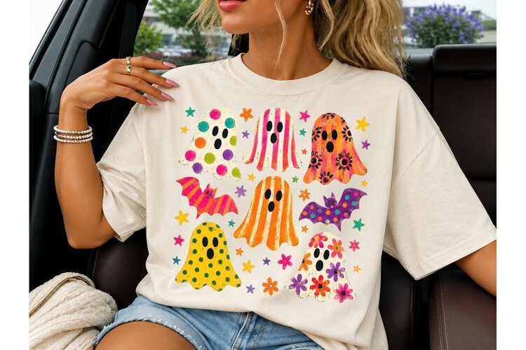 Colorful Halloween Ghosts PNG Shirt Desi example image 1