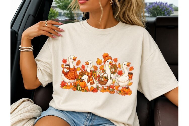 Fall Geese Autumn Pumpkin PNG Sublimatio example image 1