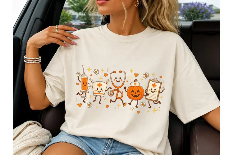 Halloween Nurse Pumpkin PNG Tee Design