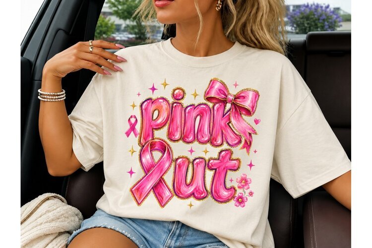 Pink Out Breast Cancer Awareness PNG Tee example image 1